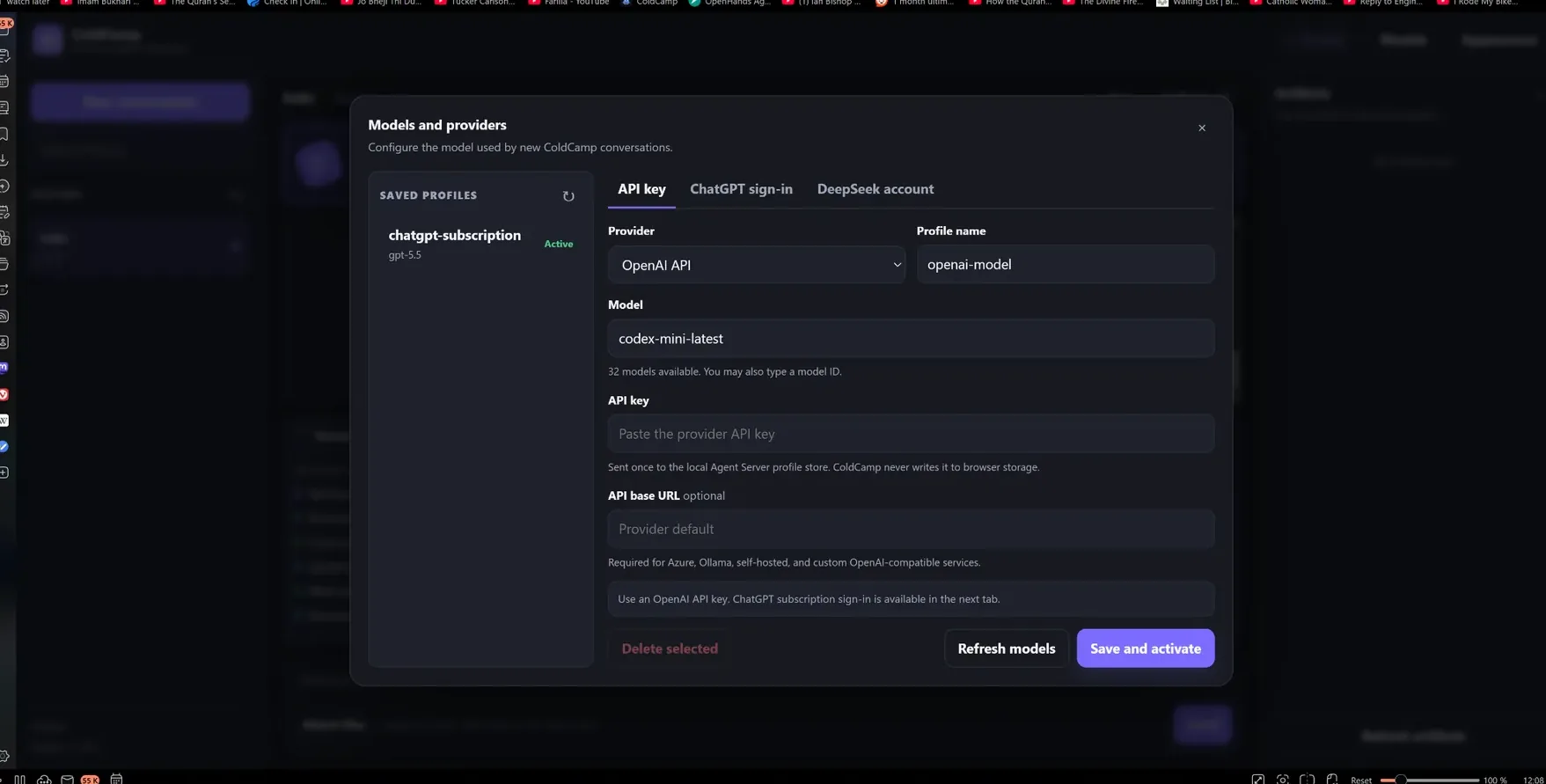 ColdCamp model and provider settings
